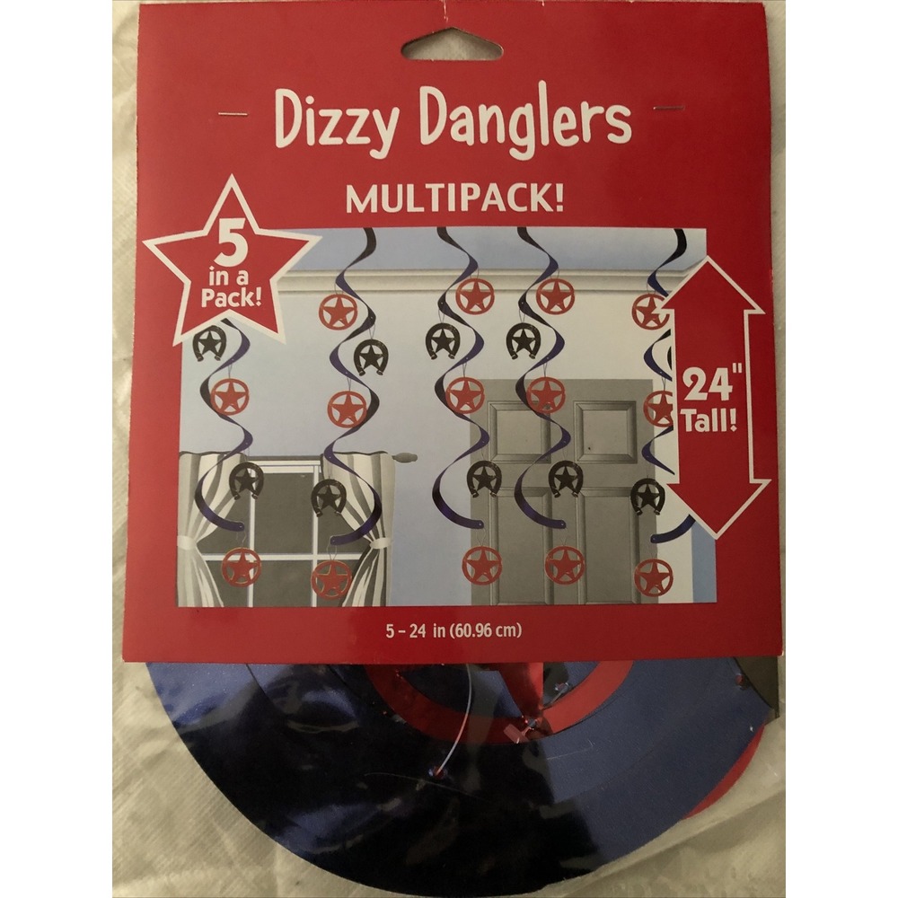 5 ct western Lasso stars 24" foil Dizzy Danglers Hanging Decoration cowboy